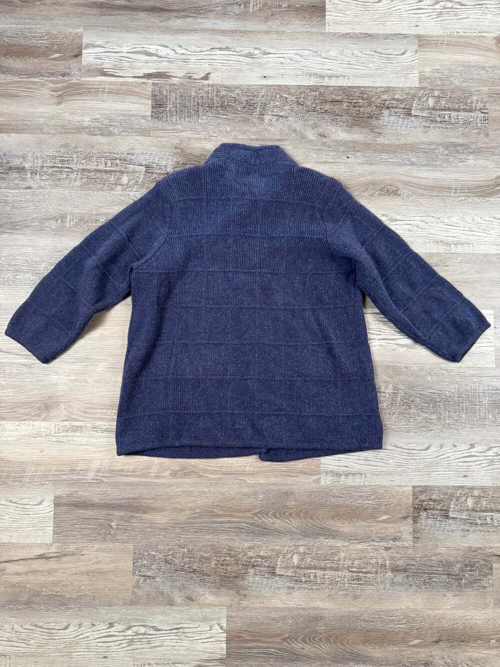 Vintage 80s Pure Wool Knit Cardigan Coat Chunky Grandpa Sweater Jacket Blue XL